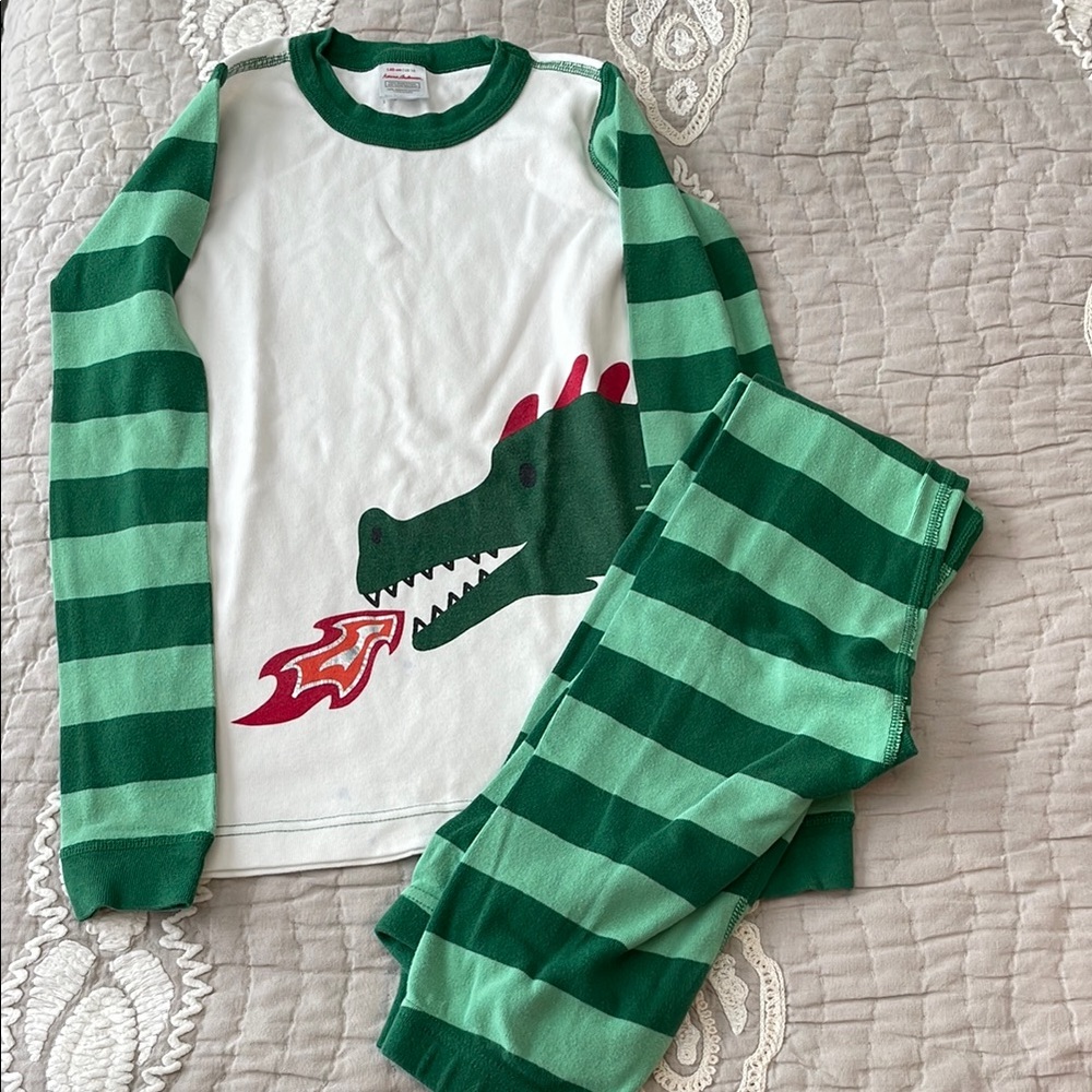 Hanna Andersson | Green Striped Dragon Kids Pajamas